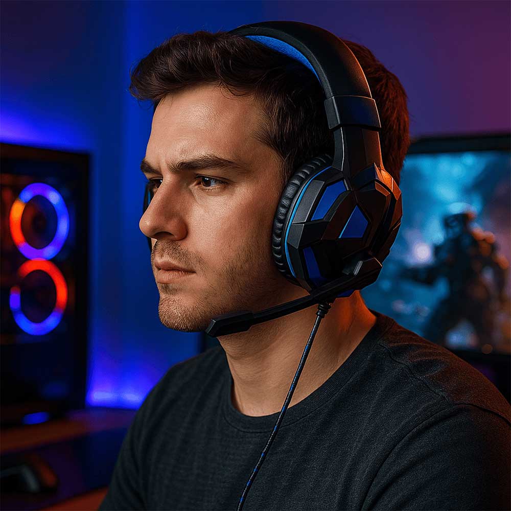 Casque Gaming Filaire Stéréo avec Micro 120° – PS4 / PS5 / Xbox / PC / Smartphone